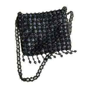 Grey Beaded Evening Bag with Satin Inlay and‎ Zipper  Closure Has 12" Long Strap